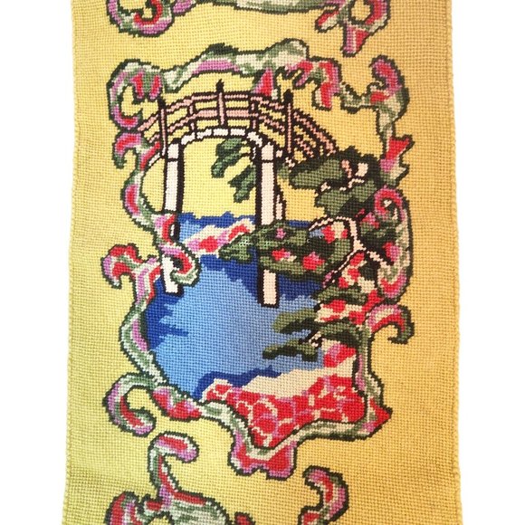 Vintage MCM Mid Century Modern Asian Inspired Needlepoint Wall Tapestry Hanging - Picture 5 of 14